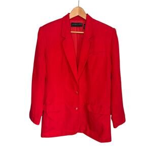 August Silk Red Blazer Women’s 8 100% Silk Shoulder Pads